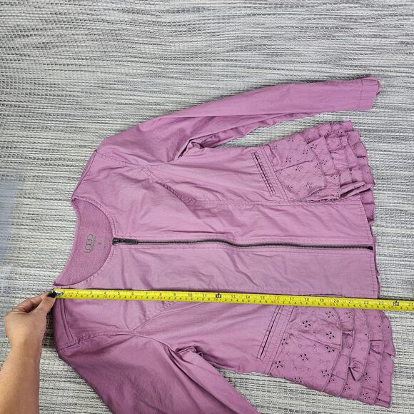 LOGO By Lori Goldstein Women Small Purple Eyelet Ruffle Full Zip Shacket Jacket - Picture 9 of 15